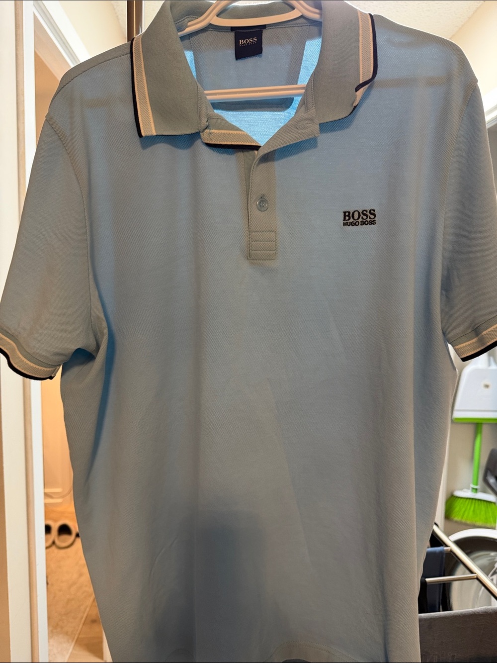 BOSS Light Blue Polo with Cream & Navy Trim